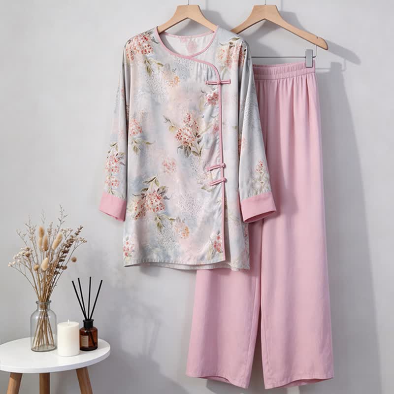 Pink Floral Eastern-Inspired Loungewear Set