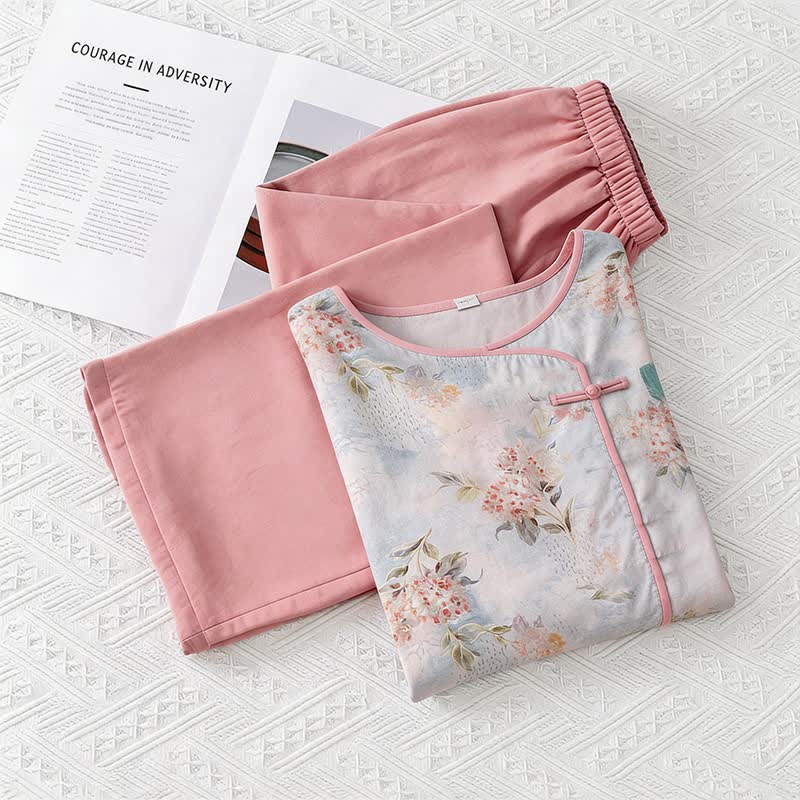 Pink Floral Eastern-Inspired Loungewear Set