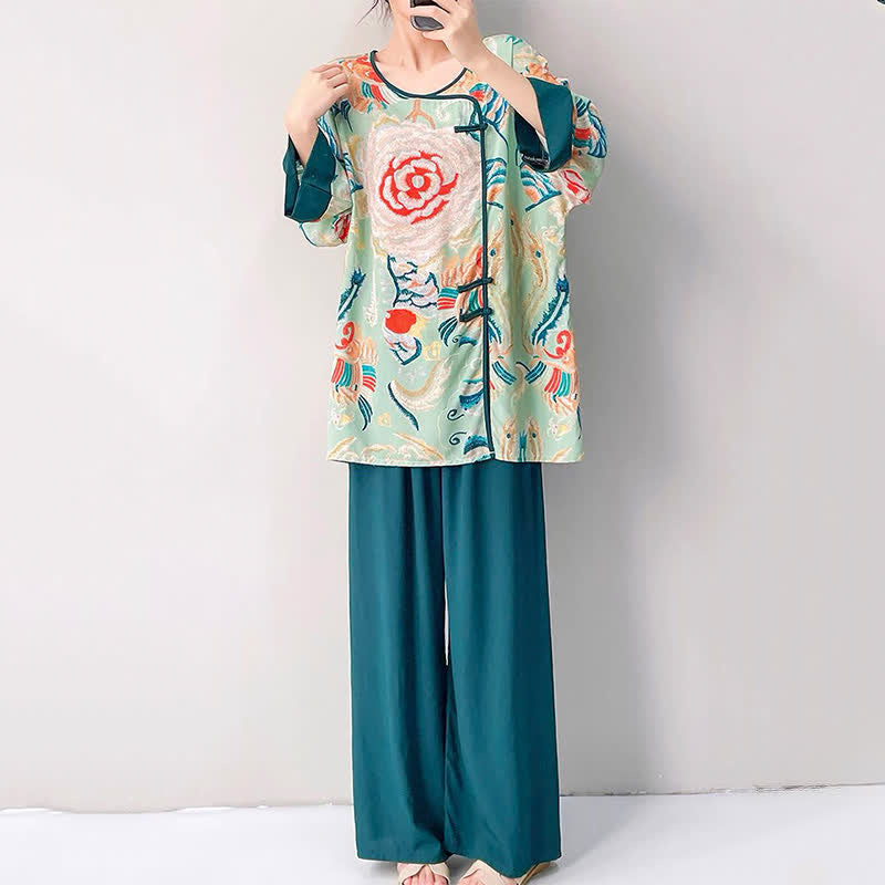 Retro Floral Eastern-Inspired Loungewear Set