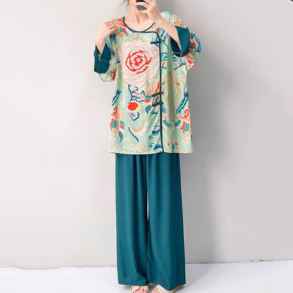 Retro Floral Eastern-Inspired Loungewear Set