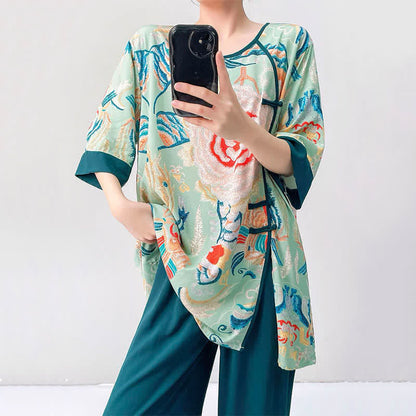 Retro Floral Eastern-Inspired Loungewear Set