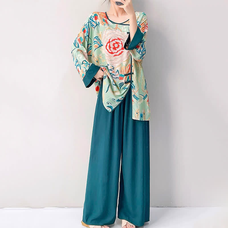Retro Floral Eastern-Inspired Loungewear Set
