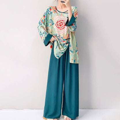 Retro Floral Eastern-Inspired Loungewear Set