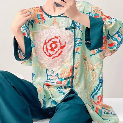 Retro Floral Eastern-Inspired Loungewear Set