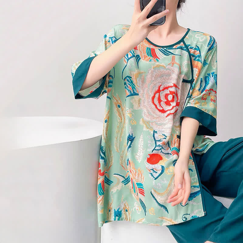 Retro Floral Eastern-Inspired Loungewear Set