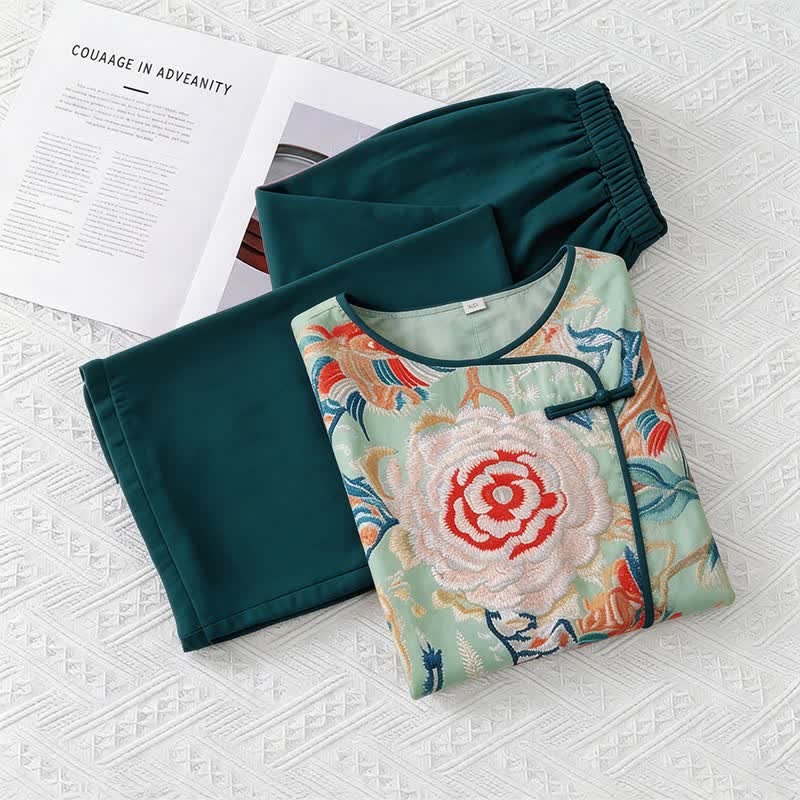 Retro Floral Eastern-Inspired Loungewear Set