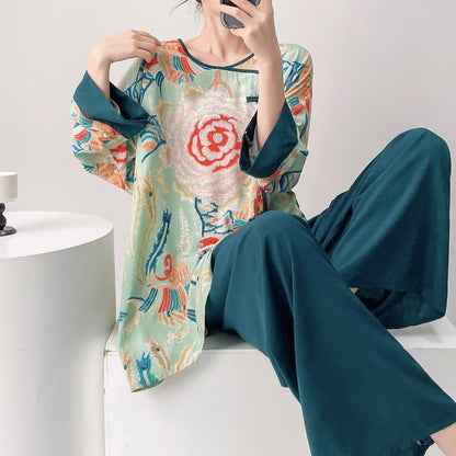 Retro Floral Eastern-Inspired Loungewear Set