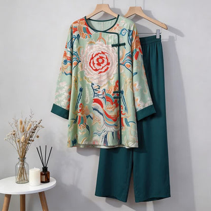 Retro Floral Eastern-Inspired Loungewear Set