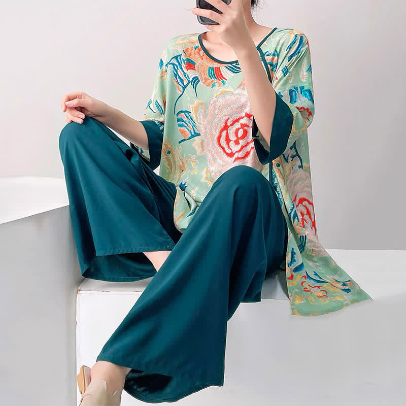 Retro Floral Eastern-Inspired Loungewear Set