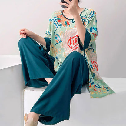 Retro Floral Eastern-Inspired Loungewear Set