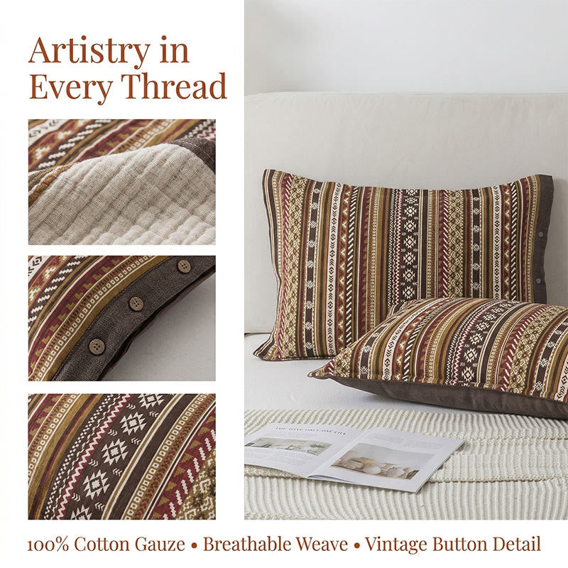 Bohemia Button Pure Cotton Pillowcases (2PCS)