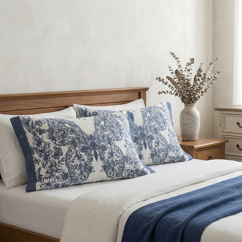 Butterfly Floral Print Button Pure Cotton Pillowcases (2PCS)
