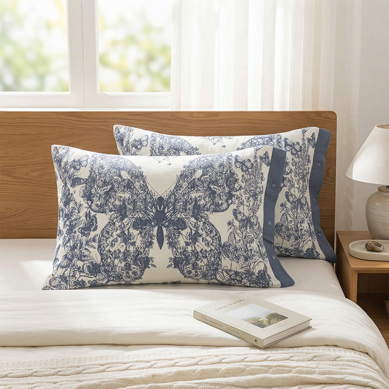 Butterfly Floral Print Button Pure Cotton Pillowcases (2PCS)