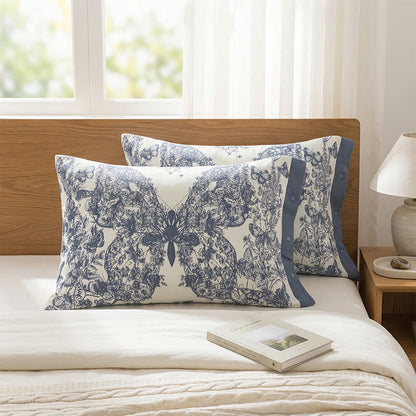 Butterfly Floral Print Button Pure Cotton Pillowcases (2PCS)