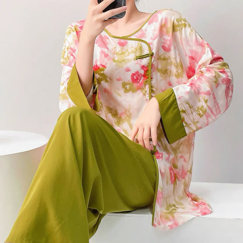 Oriental Cherry Blossom-Inspired Pajama Set