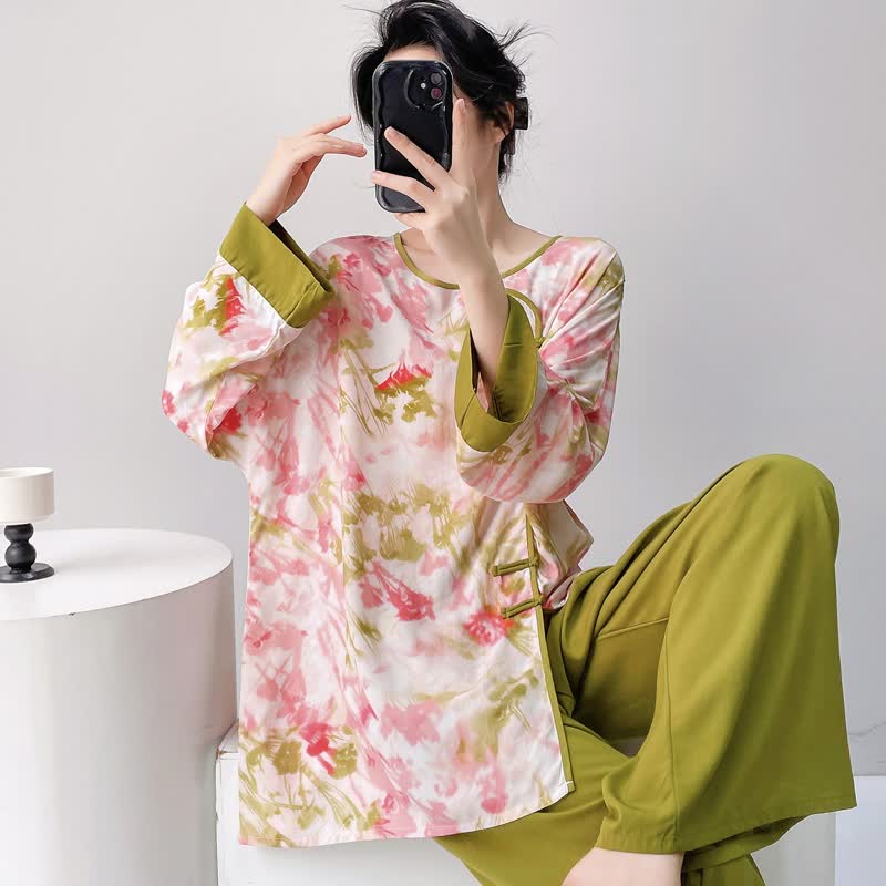 Oriental Cherry Blossom-Inspired Pajama Set