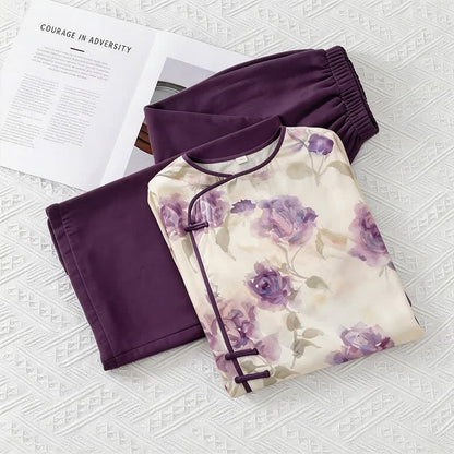 Watercolor Purple Floral Eastern-Inspired Pajama Set