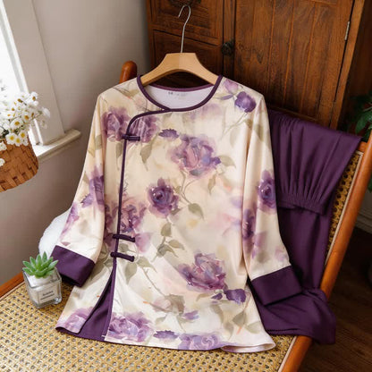 Watercolor Purple Floral Eastern-Inspired Pajama Set
