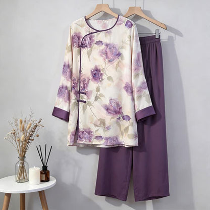 Watercolor Purple Floral Eastern-Inspired Pajama Set