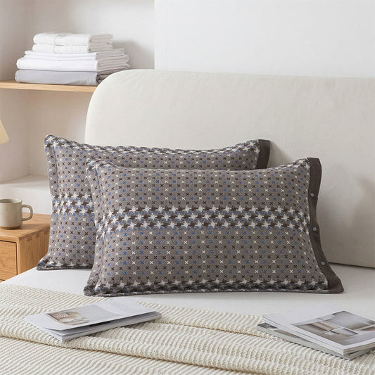 Jacquard Knit Cotton Button Pillowcases (2PCS)