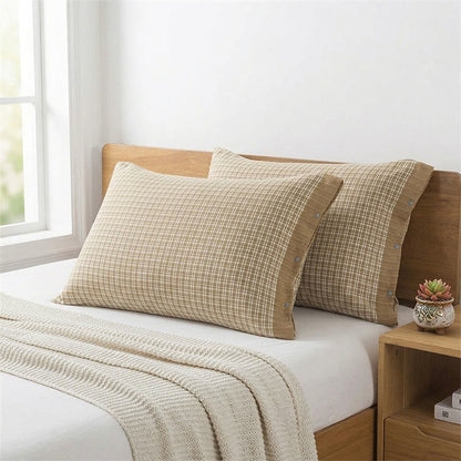 Mini Plaid Button Cotton Pillowcases (2PCS)