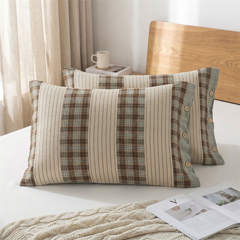 Plaid Stripe Pure Cotton Pillowcases (2PCS)