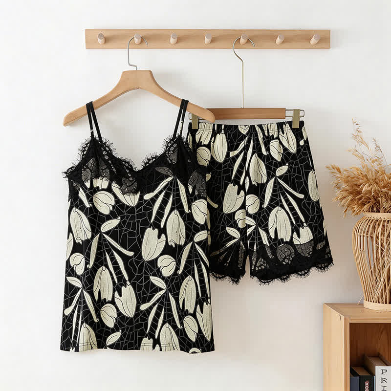 Abstract Floral Cotton Cami & Shorts Pajamas