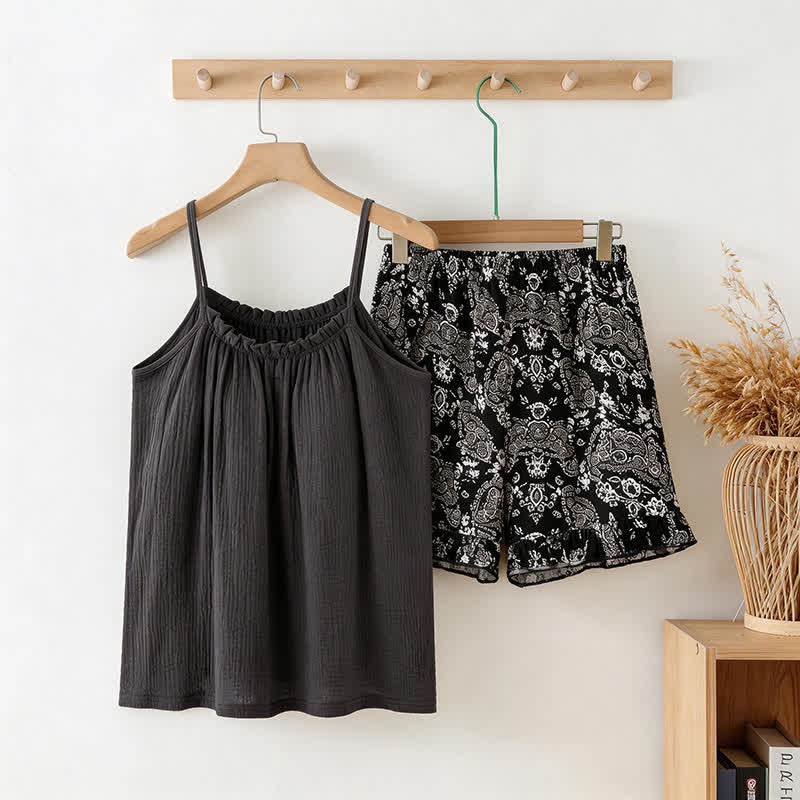 Cami & Vintage Pattern Shorts Pajama Set