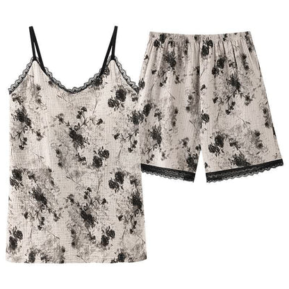 Black Floral Cotton Cami & Shorts Pajamas
