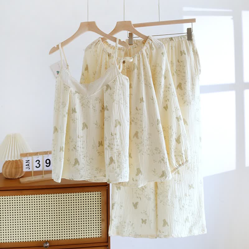 Butterfly & Leaf Pure Cotton Loungewear Set(3PCS)