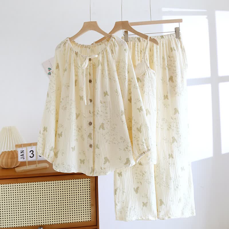 Butterfly & Leaf Pure Cotton Loungewear Set(3PCS)