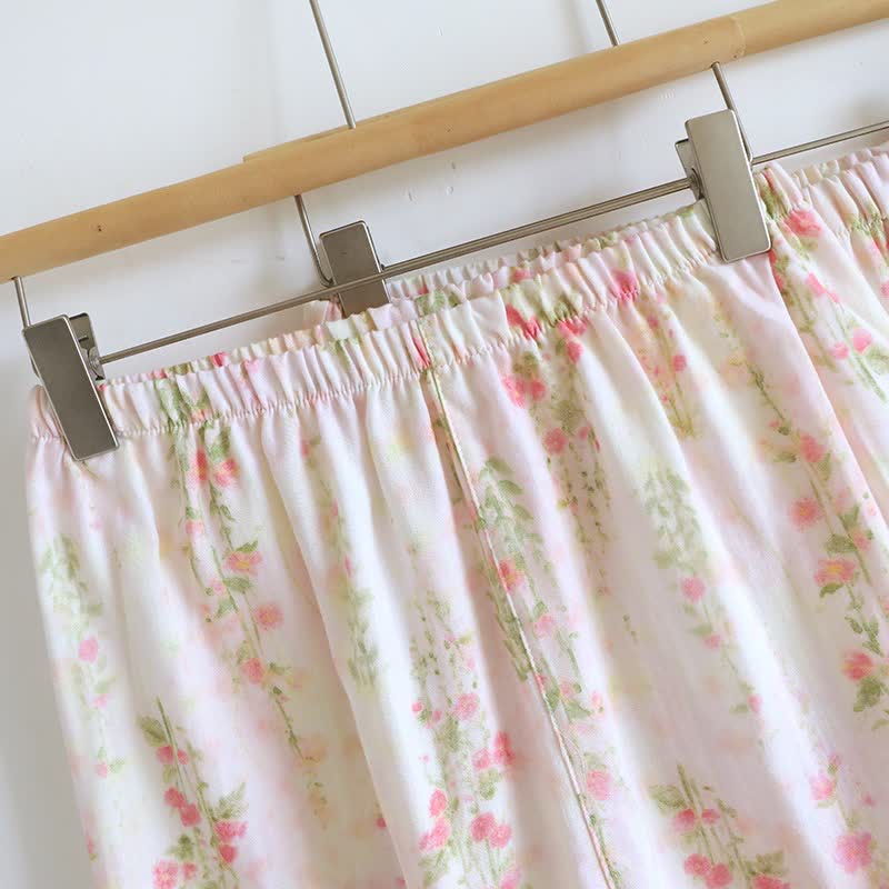 Romantic Rose Cotton V-Neck Pajama Set(3PCS)