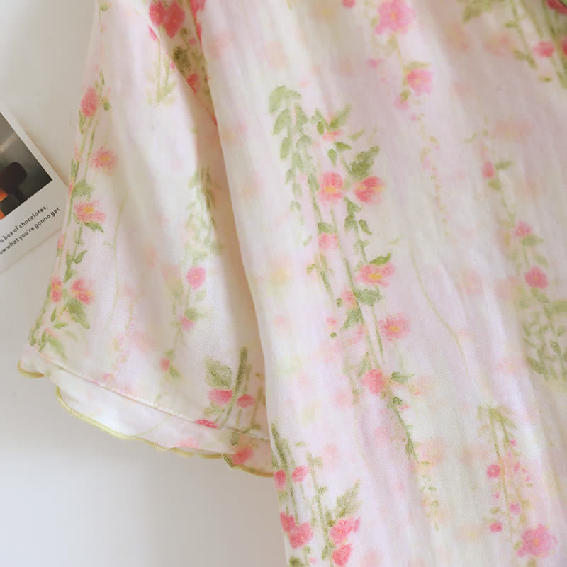Romantic Rose Cotton V-Neck Pajama Set(3PCS)