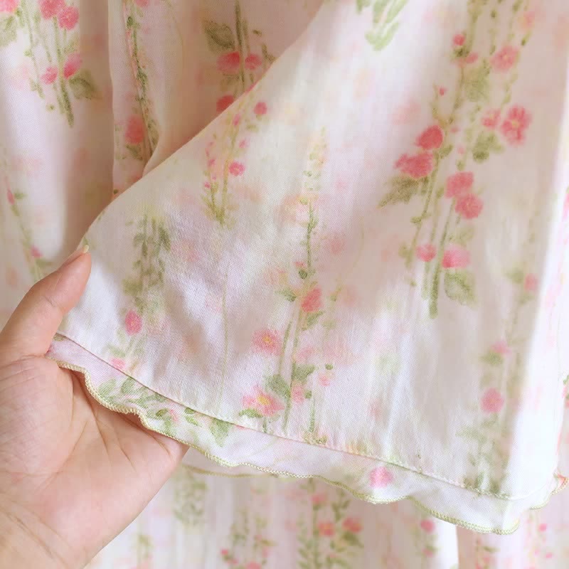 Romantic Rose Cotton V-Neck Pajama Set(3PCS)