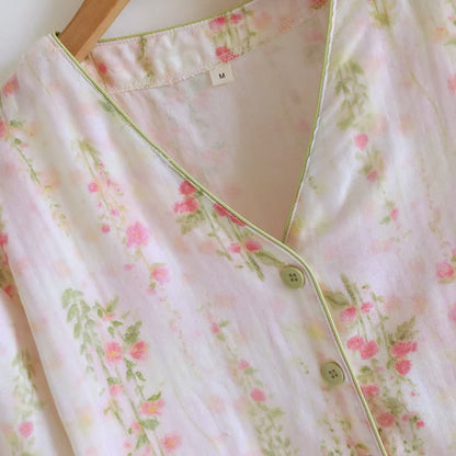 Romantic Rose Cotton V-Neck Pajama Set(3PCS)