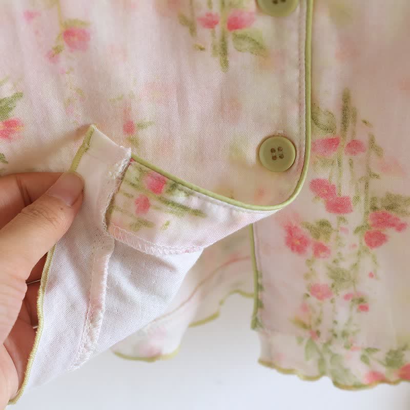 Romantic Rose Cotton V-Neck Pajama Set(3PCS)