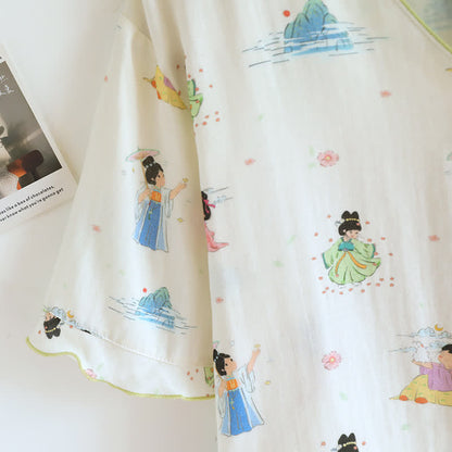 Vintage Oriental Princess Inspired Cotton Pajamas(3PCS)