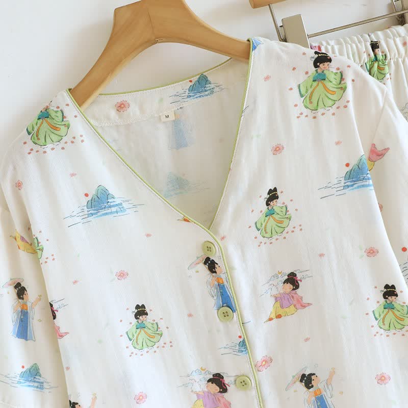 Vintage Oriental Princess Inspired Cotton Pajamas(3PCS)