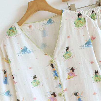 Vintage Oriental Princess Inspired Cotton Pajamas(3PCS)