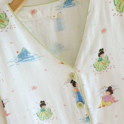 Vintage Oriental Princess Inspired Cotton Pajamas(3PCS)