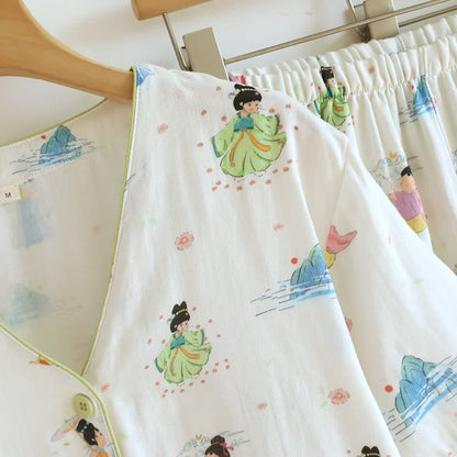 Vintage Oriental Princess Inspired Cotton Pajamas(3PCS)