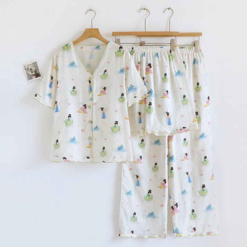 Vintage Oriental Princess Inspired Cotton Pajamas(3PCS)