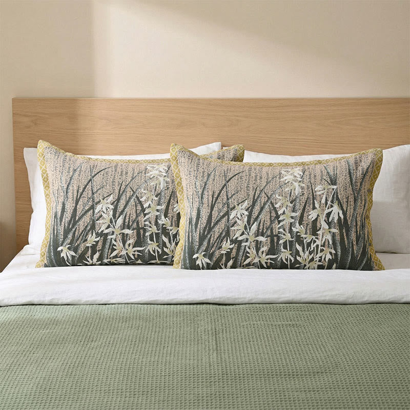 Orchid Floral Button Cutton Pillowcases (2PCS)
