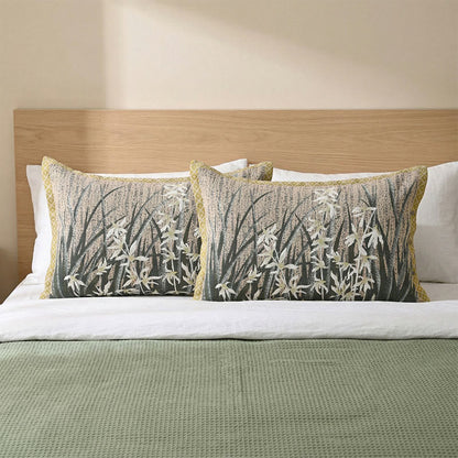 Orchid Floral Button Cutton Pillowcases (2PCS)