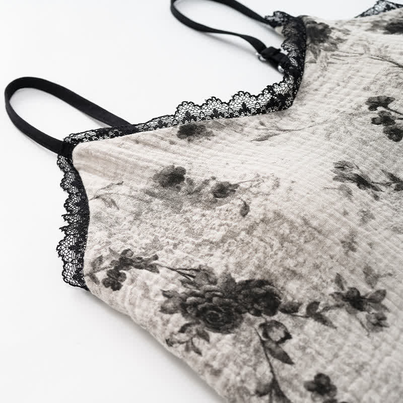 Black Floral Cotton Cami & Shorts Pajamas