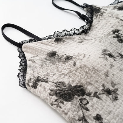 Black Floral Cotton Cami & Shorts Pajamas