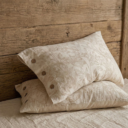 Rustic Floral Linen Button Pillowcases (2PCS)