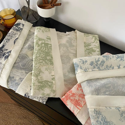 Ink Wash Landscape Lace Trim Pajamas(3PCS)