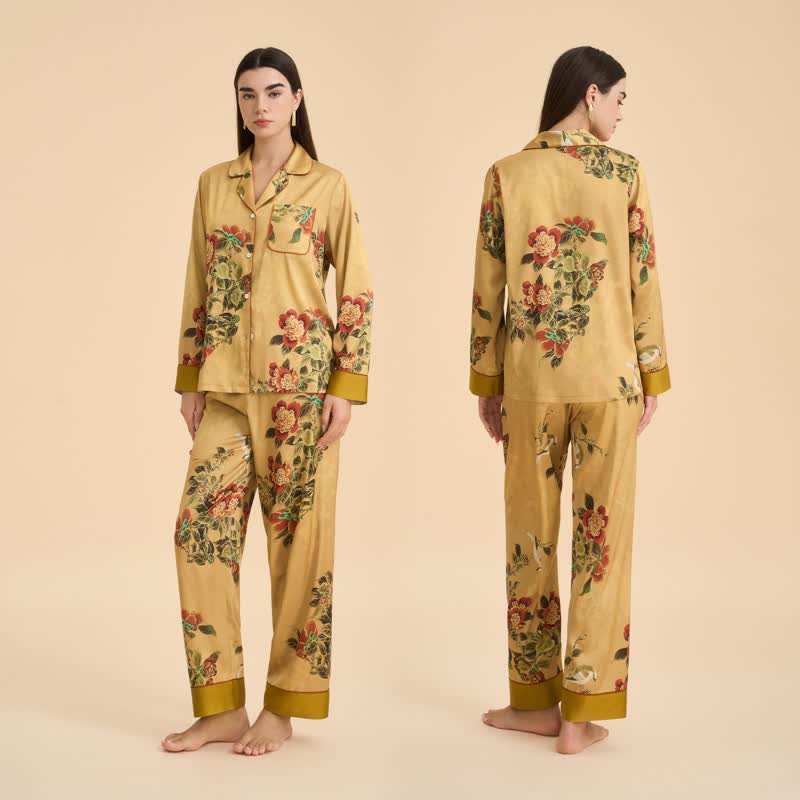 Luxurious Floral & Green Leaf Pajama Set