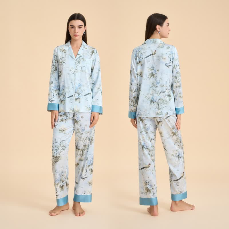 Elegant Floral & Bird Print Pajama Set